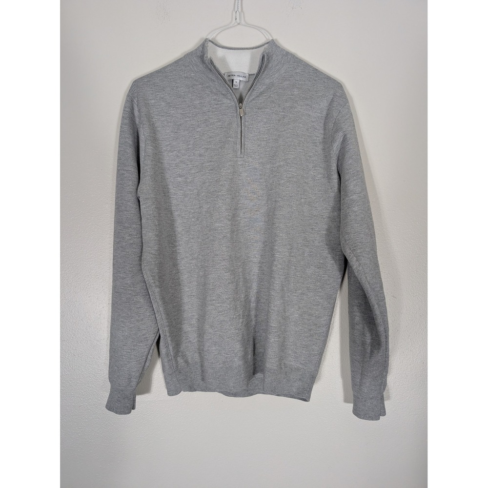 Peter Millar Men's Medium Gray Coolspun Cotton 1/4 Zip Sweater Performance